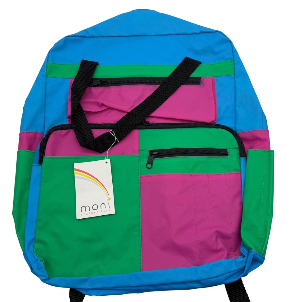 Vintage 80s‎ 90s Colorblock Nylon Backpack Neon Blue Pink Green NWT kidcore Y2K